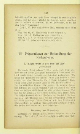 III. Präparationen zur Behandlung der Kirchenlieder