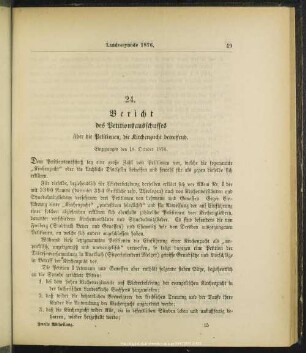 24. Bericht des Petitionsausschusses über die Petitionen, die Kirchenzucht betreffend
