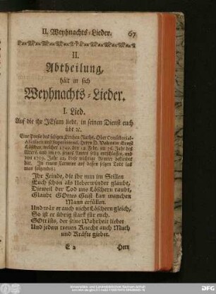 II. Abtheilung, hält in sich Weyhnachts-Lieder.