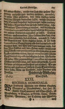 XXXI. Recessus Homagialis.