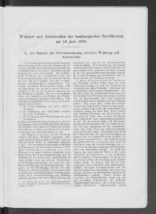 A. Die Statistik der Arbeitswanderung zwischen Wohnung und Arbeitsstätte.