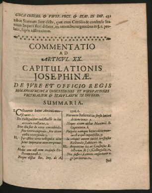Commentatio Ad Articul. XX. Capitulationis Josephinae. De Jure Et Officio Regis Romanorum circa Concessiones Et ...