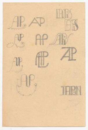 Kalligrafiestudien für Monogramme und Initialen : Grafische Gestaltung der Initialen A P und des Wortes "Japan"