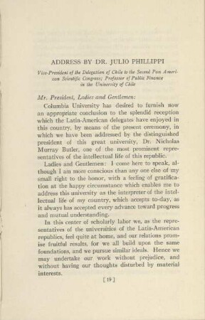 Address by Dr. Julio Phillippi