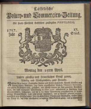 17. Stueck, Montag den 25ten April 1757