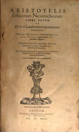 Aristotelis ethicorum Nicomachiorum libri decem