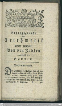 Anfangsgründe der Arithmetik