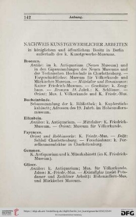 Anhang: Nachweis kunstgewerblicher Arbeiten