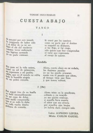 Cuesta abajo : Tango