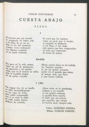 Cuesta abajo : Tango