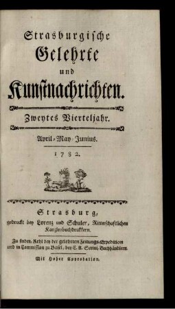 Zweytes Vierteljahr. April~May~Junius. 1782.