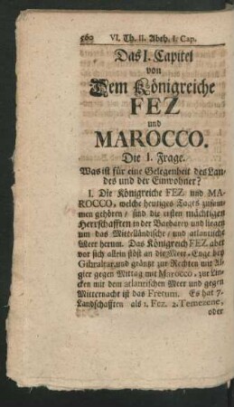 Das I. Capitel von Dem Königreiche Fez und Marocco.