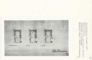 Freizeithaus, Berlin-Wedding (Diplomarbeit bei Willy Kreuer): Saal, Freilichttheater, Grundrisse 1:200