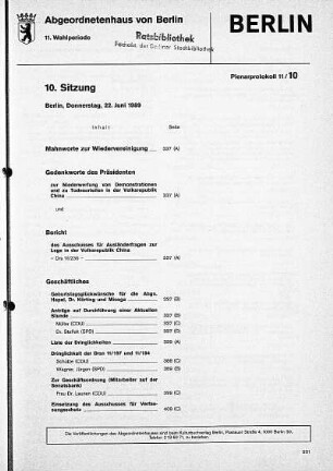 Nr. 10, 22. Juni 1989