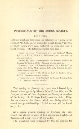 Proceedings of the Burma Society