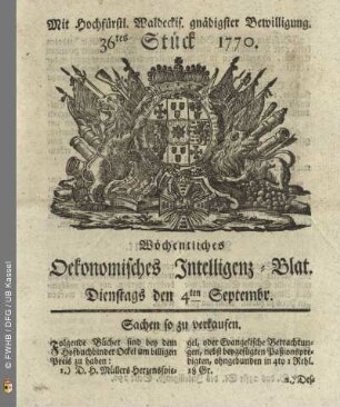 36tes Stueck, Dienstags den 4ten Septembr. 1770
