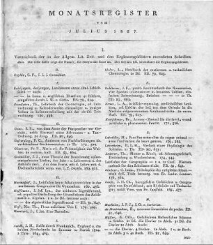 Monatsregister vom Juli 1827