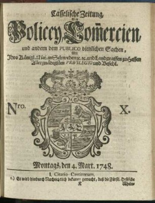 Nro. X, Montags, den 4. Mart. 1748