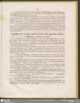 Verzeichniss der von Ostern 1870 bis Ostern 1871 gehaltenen Lectionen