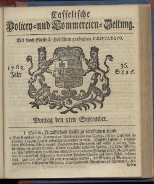 36. Stueck, Montag den 5ten September 1763