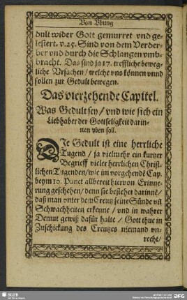 Das vierzehende Capitel. Was Gedult sey, und wie sich ei Liebhaber der Gottseligkeit darinnen uben soll