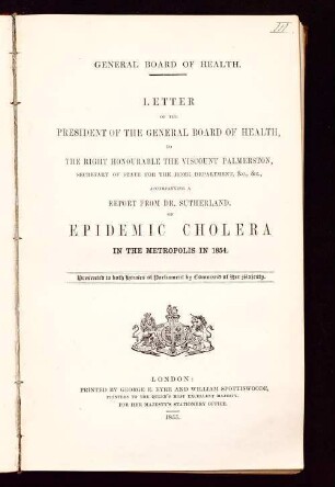 Letter of the President of the General Board of Health, to the Right Honourable the Viscount Palmerston