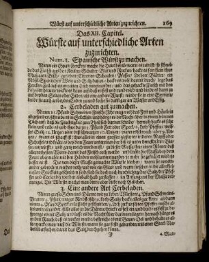 Das XII. Capitel. Würste auf unterschiedliche Arten zuzurichten.