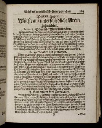 Das XII. Capitel. Würste auf unterschiedliche Arten zuzurichten.