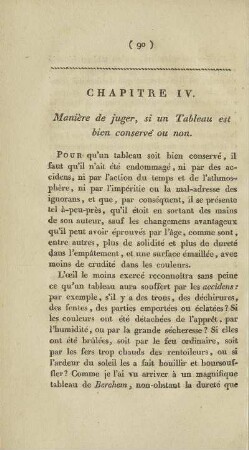 Chapitre IV. Maniére de juger, si un Tableau est bien conservé ou non.