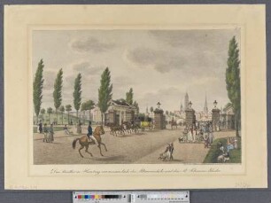 Das Steinthor in Hamburg von außen, links die Altmannshöhe und das St. Johannis-Kloster (Ansichten von Hamburg und der Umgegend ; III,29) (Hamburg's Vergangenheit in bildlichen Darstellungen ; III,29)