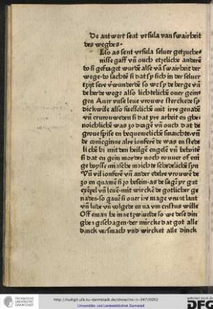 De antwert sent Ursula van swairheit des weghes.