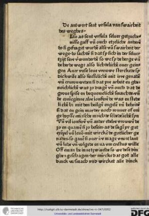 De antwert sent Ursula van swairheit des weghes.