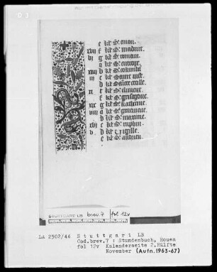 Lateinisch-französisches Stundenbuch (Livre d'heures) — Teilbordüre, Folio 12verso