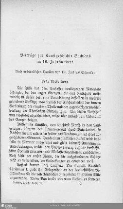 Beiträge zur Kunstgeschichte Sachsens im 16. Jahrhundert : Nach archivalischen Quellen. Erste Abtheilung