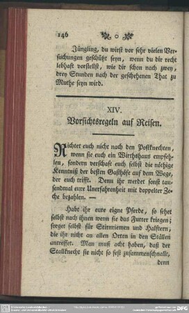 XIV. Vorsichtsregeln auf Reisen