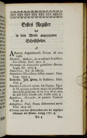 Erstes Register der in dem Werke angezogenen Schriftsteller.