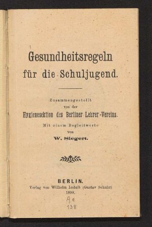 Gesundheitsregeln für die Schuljugend