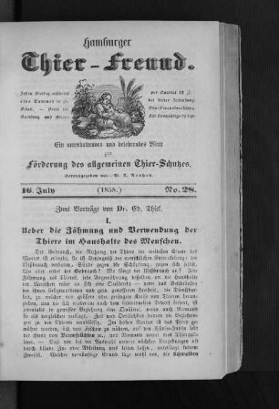 Hamburger Thier-Freund. 16. July. (1858.) No. 28.