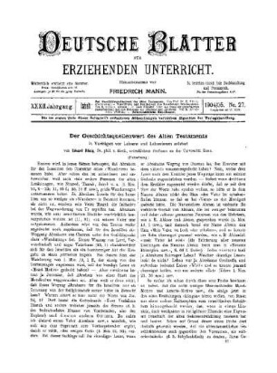 Der Geschichtsquellenwert des Alten Testaments : in Vorträgen vor Lehrern und Lehrerinnen erörtert ; (Fortsetzung)