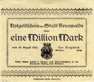 Arnswalde, Stadt: 1 Million Mark 1923