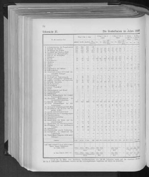 Uebersicht XI. Die Gestorbenen im Jahre 1888 nach Todesursachen und Altersklassen.