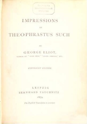 Impressions of Theophrastus Such