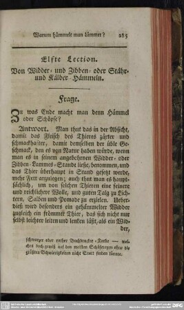 Elfte Lection. Von Widder- und Zibben- oder Stähr- und Kälber-Hämmeln