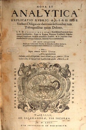 Nova et analytica Explicatio Rubric. de Verbor. Obligationibus