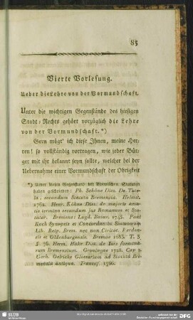 Vierte Vorlesung. Ueber die Lehre von der Vormundschaft