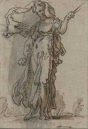 Stehende weibliche Figur mit einem Zirkel (Temperentia?)