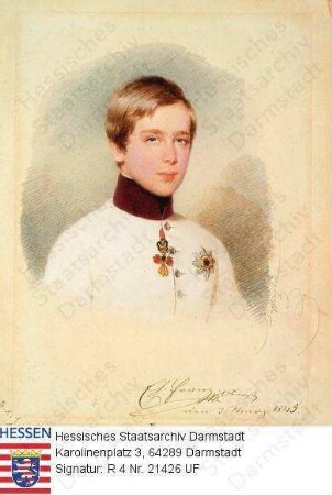 Franz Joseph I. Kaiser v. Österreich (1830-1916) / Porträt in Uniform, Brustbild, mit handschriftlicher Bildlegende
