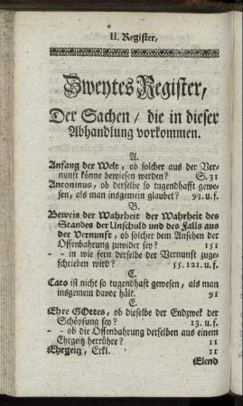 Zweytes Register, Der Sachen / die in dieser Abhandlung vorkommen.