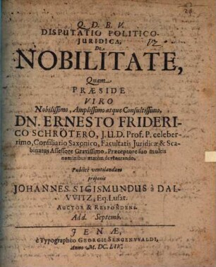Disputatio pol. iur. de nobilitate