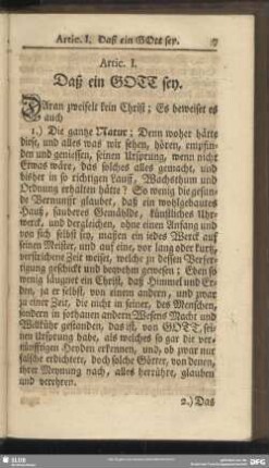 Art. I. Daß ein Gott sey
